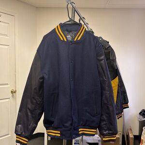 Men's Navy Bomber Varsity Jacket with Gold Trim